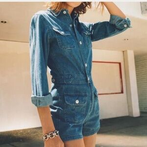 Alexa Chung for AG Loretta Denim Romper Long Sleeve Size Medium NWOT
